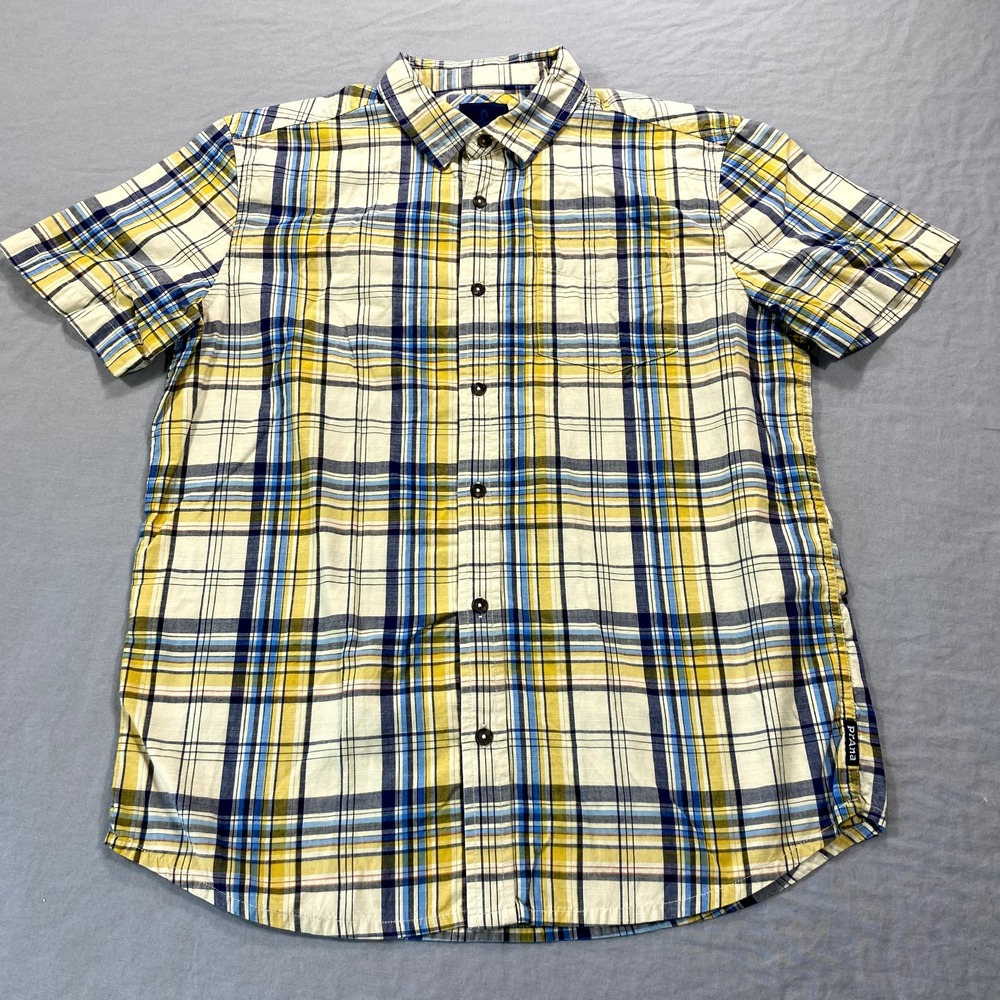 PrAna Shirt Mens Medium Yellow Plaid Button Up Casual Outdoor Adult